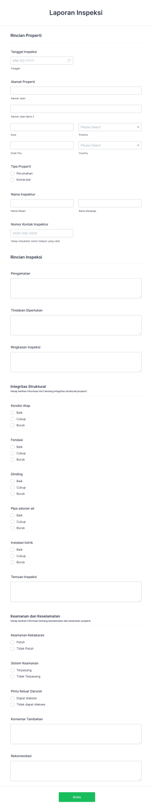 Formulir Laporan Inspeksi Form Template