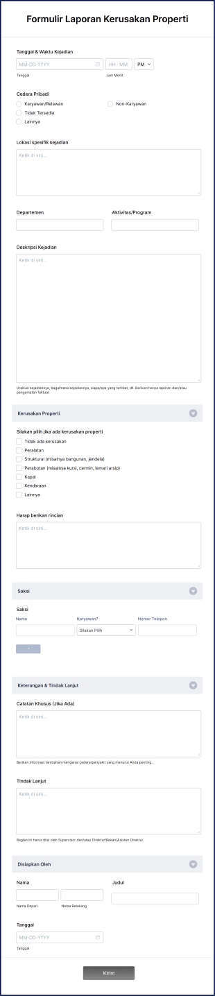 Formulir Laporan Kerusakan Properti Form Template