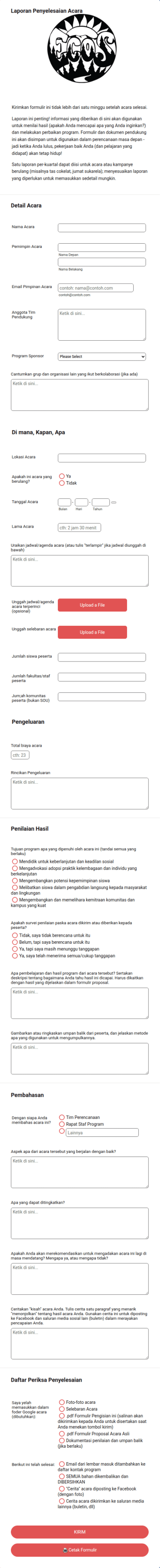 Formulir Laporan Penyelesaian Acara ECOS
