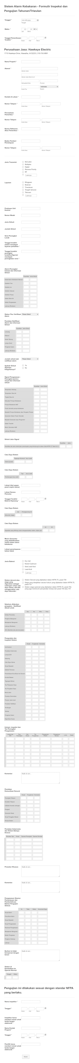 Formulir Laporan Sistem Alarm Kebakaran Form Template