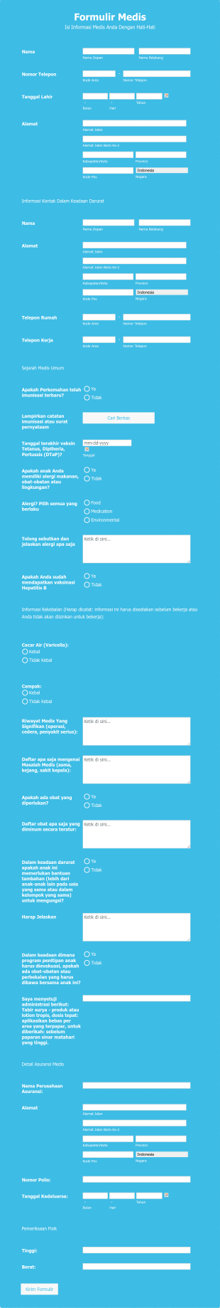 Formulir Medis Perkemahan Musim Panas Form Template