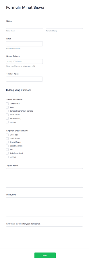 Formulir Minat Siswa Form Template