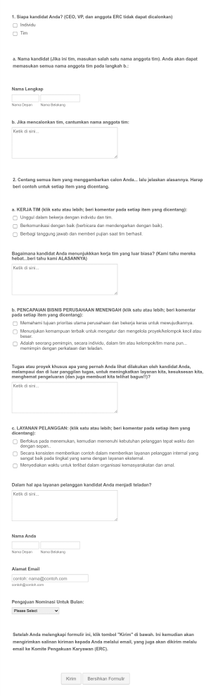 Formulir Nominasi Karyawan Terbaik Form Template