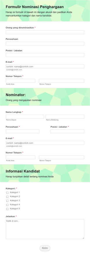 Formulir Nominasi Penghargaan Organisasi