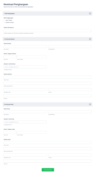 Formulir Nominasi Penghargaan Form Template