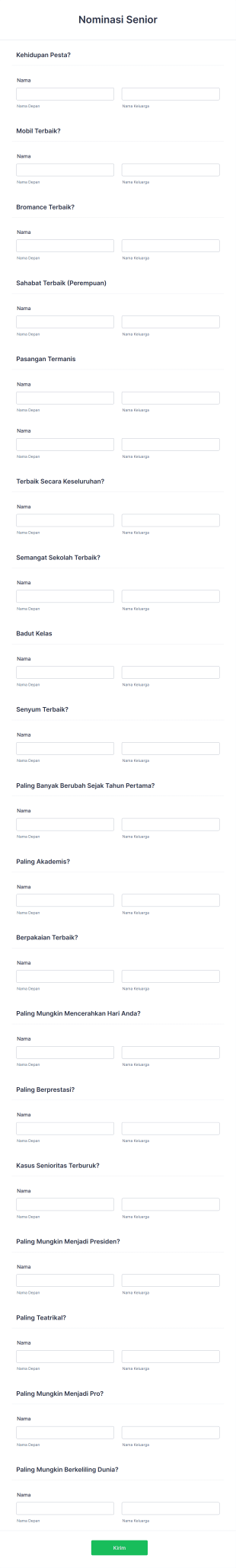 Formulir Nominasi Senior Form Template