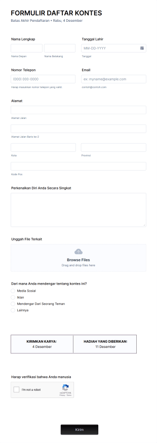 Formulir Partisipasi Kontes