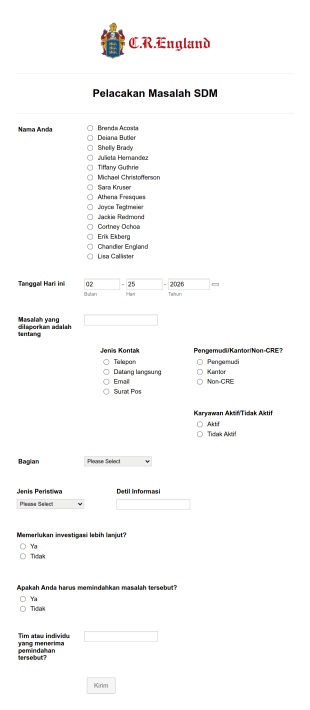 Formulir Pelacakan Masalah SDM
