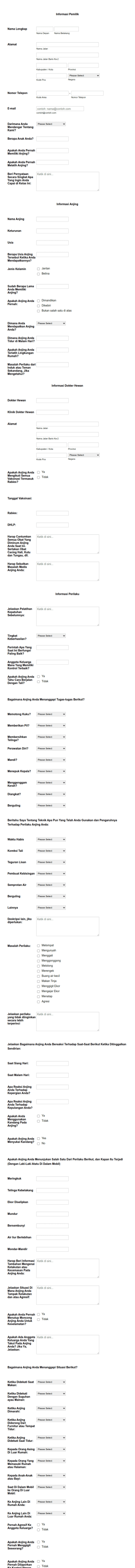 Formulir Pelatihan Anjing
