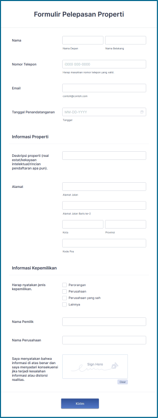 Formulir Pelepasan Properti Form Template