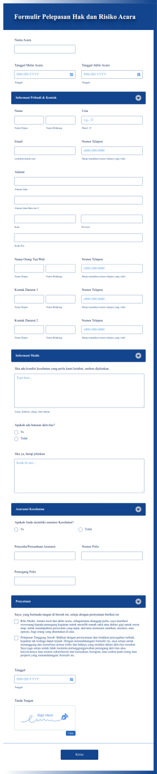 Formulir Pelepasan Tanggung Jawab Acara Form Template