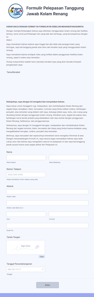 Formulir Pelepasan Tanggung Jawab Kolam Renang