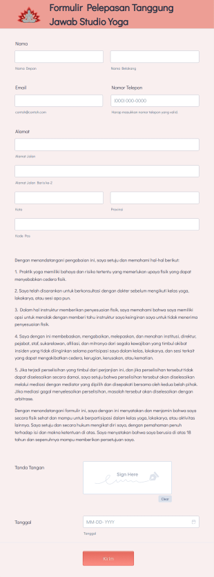 Formulir Pelepasan Tanggung Jawab Praktik Yoga Form Template