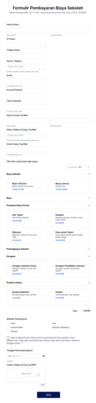 Formulir Pembayaran Biaya Sekolah