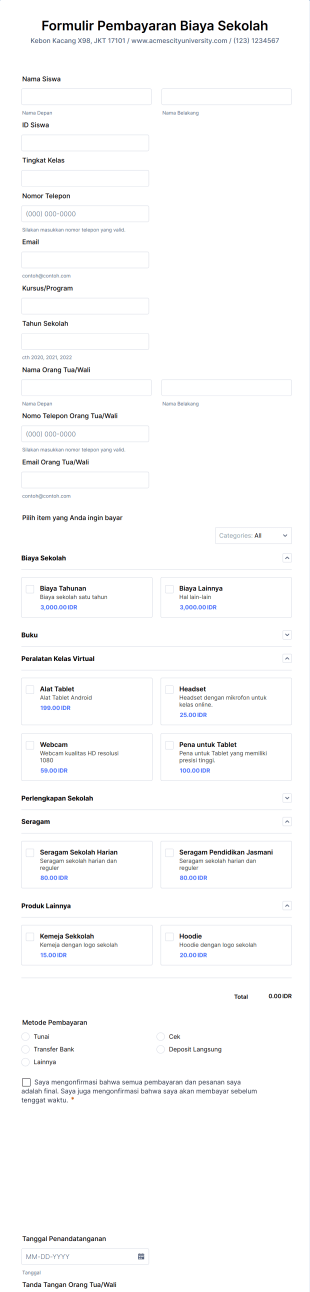 Formulir Pembayaran Biaya Sekolah
