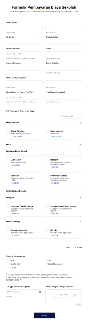 Formulir Pembayaran Biaya Sekolah Form Template