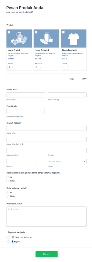 Formulir Pembayaran PayPal Bisnis
