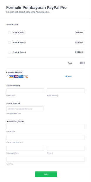 Formulir Pembayaran PayPal Pro Form Template