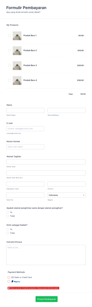 Formulir Pembayaran PayPal