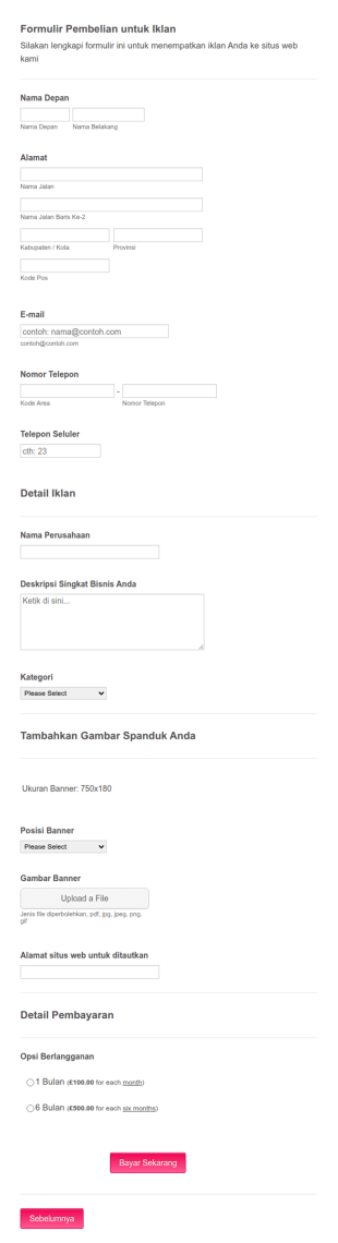 Formulir Pembelian Iklan