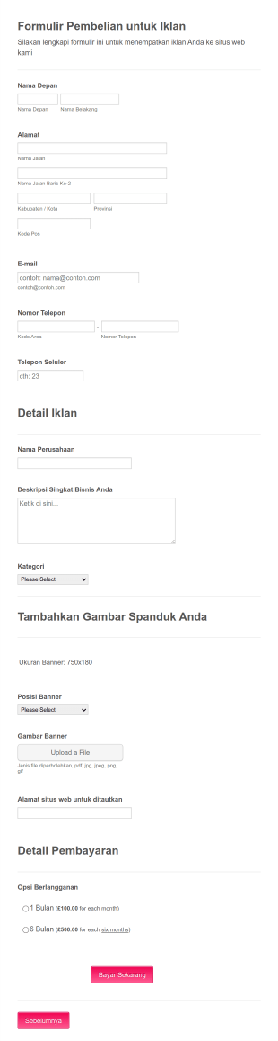 Formulir Pembelian Iklan