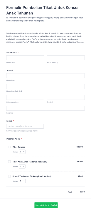 Formulir Pembelian Tiket Form Template