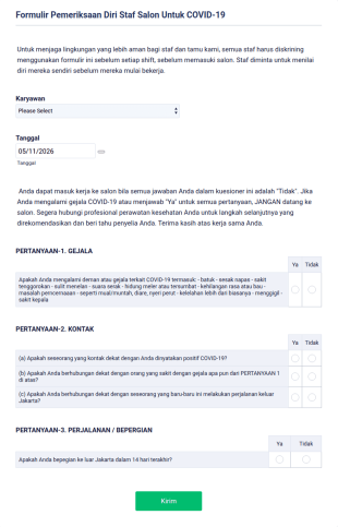Formulir Pemeriksaan Diri Staf Salon Untuk COVID 19