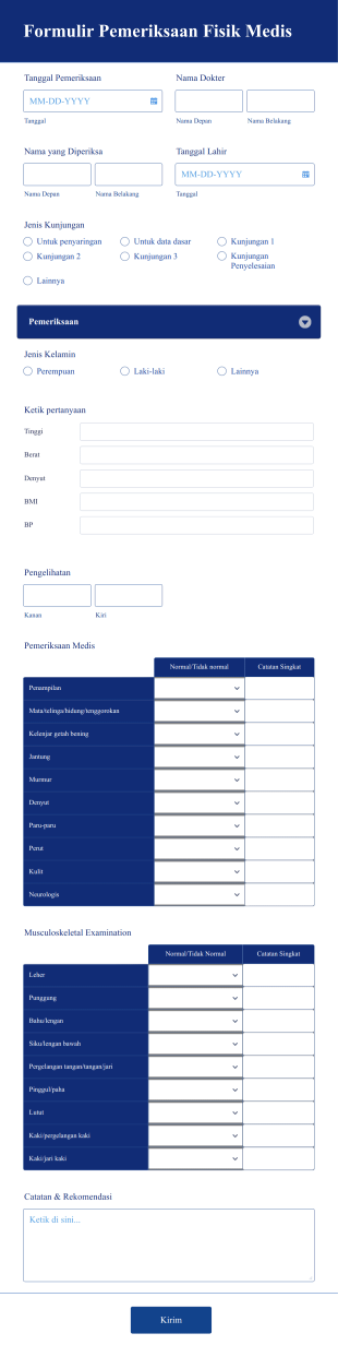 Formulir Pemeriksaan Fisik Medis Form Template