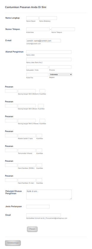 Formulir Pemesanan APD COVID 19