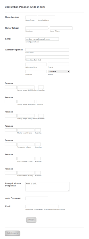 Formulir Pemesanan APD COVID 19