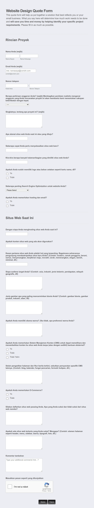 Formulir Pemesanan Desain Situs Web