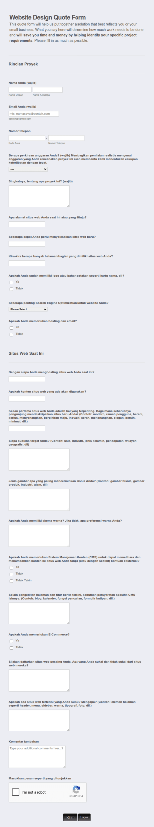 Formulir Pemesanan Desain Situs Web