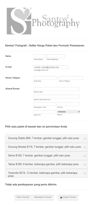 Formulir Pemesanan Fotografi