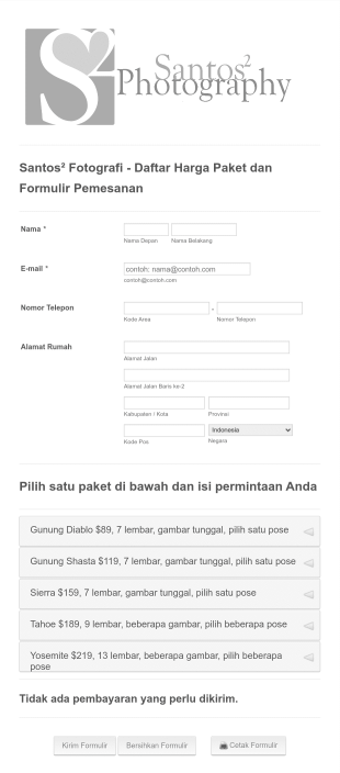 Formulir Pemesanan Fotografi Form Template
