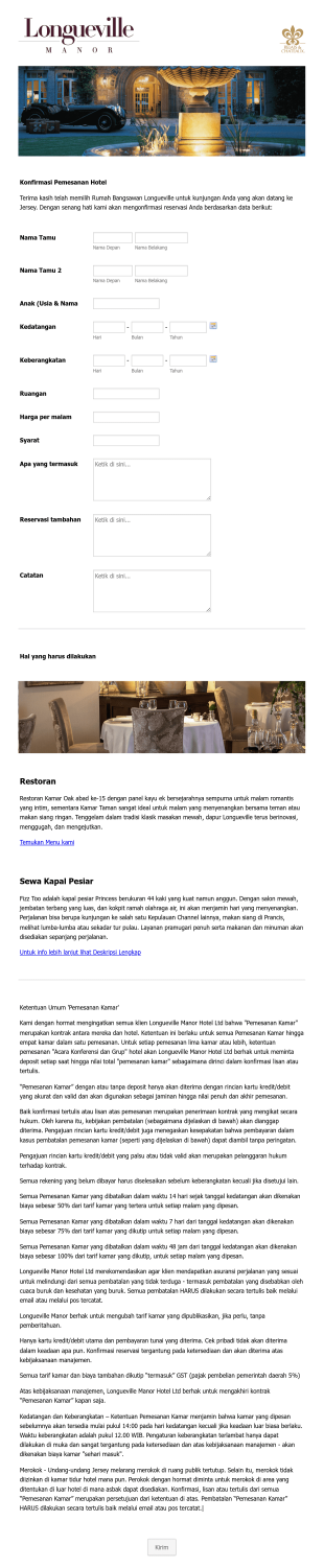 Formulir Pemesanan Hotel Boutique Form Template