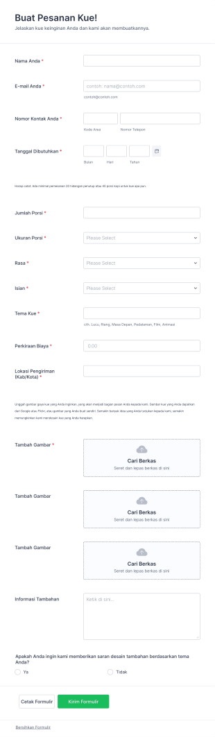 Formulir Pemesanan Kue Tema Form Template