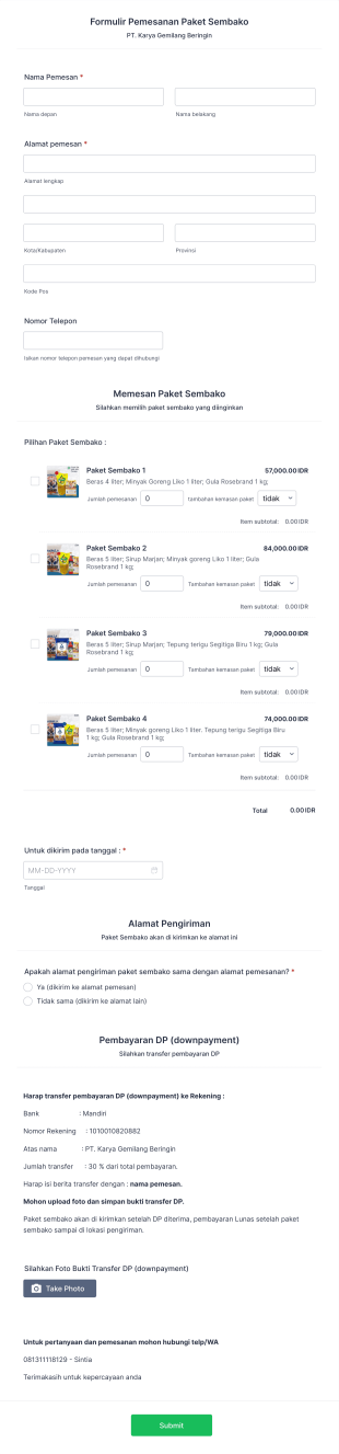 Pemesanan Paket Sembako KGB