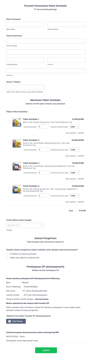 Pemesanan Paket Sembako KGB
