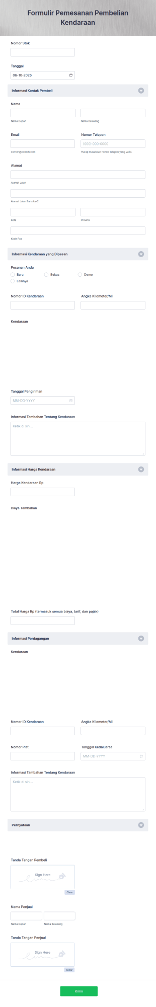 Formulir Pemesanan Pembelian Kendaraan