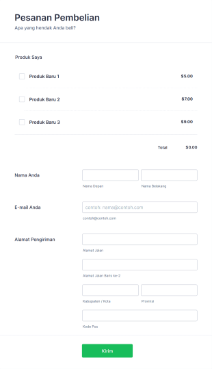 Formulir Pemesanan Pembelian Produk Form Template