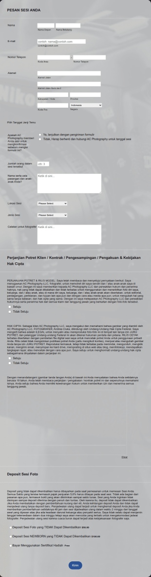 Formulir Pemesanan Pemotretan