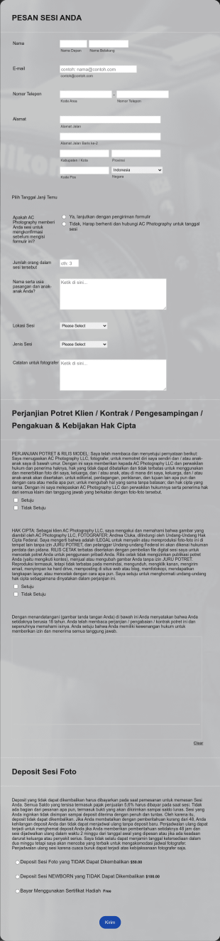 Formulir Pemesanan Pemotretan Form Template