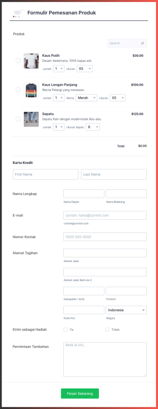 Formulir Pemesanan Produk Responsif