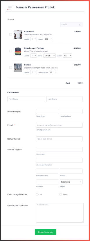 Formulir Pemesanan Produk Responsif Form Template