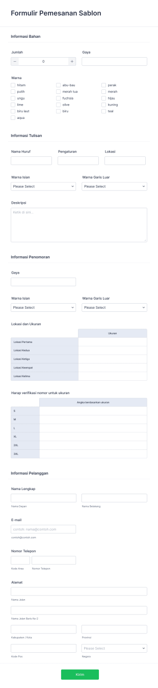 Formulir Pemesanan Sablon Form Template