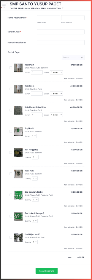 Formulir Pemesanan Seragam Sekolah Dan Atribut Form Template