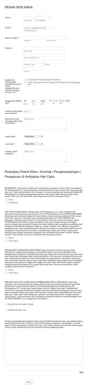 Formulir Pemesanan Sesi Fotografi