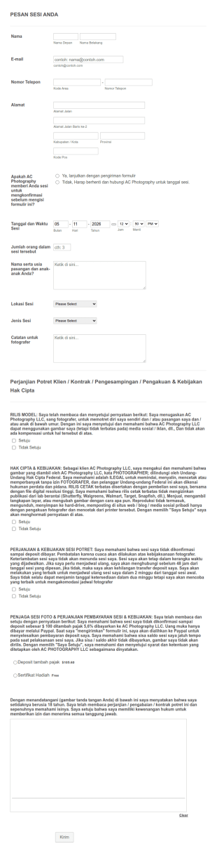 Formulir Pemesanan Sesi Fotografi