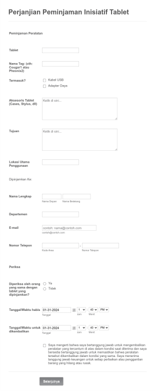 Formulir Peminjaman Peralatan Form Template