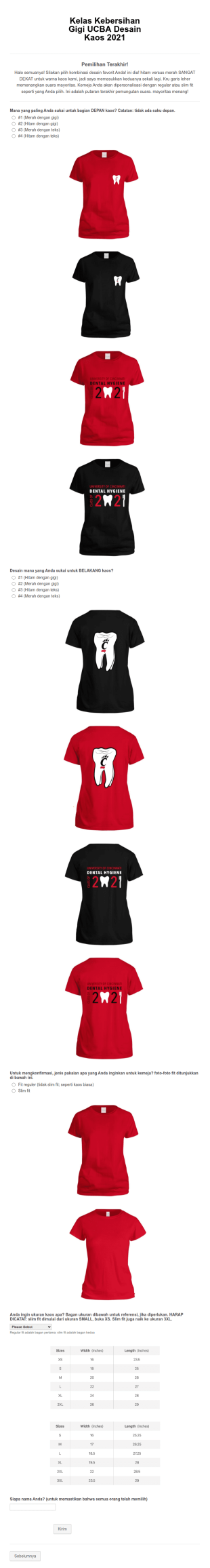 Formulir Pemungutan Suara Desain Kaos